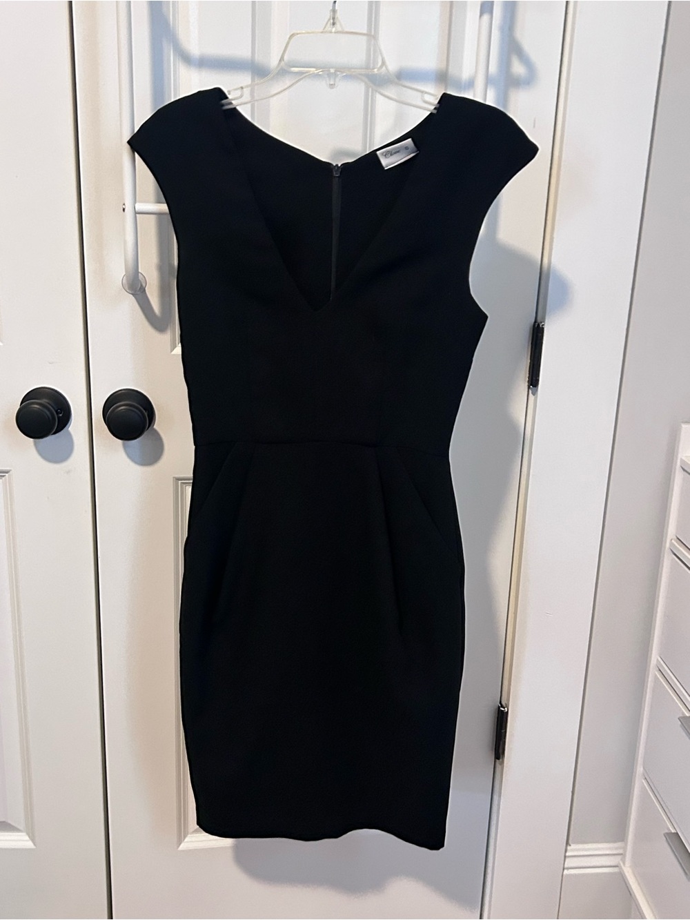 BCBG Black V-Neck Cap-Sleeve Sheath Dress w/ pockets